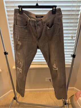 Express Men’s Slim Straight Gray Distressed Jeans